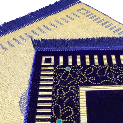 Muslim Prayer Rug, Soft Plush Thin Islamic Prayer Mat, Janamaz, Sajada, Praying Carpet, Islamic Gift, Foldable Portable Turkish Prayer Mat for Men&Women, Lightweight Travel Prayer Rug, 26"x43" - color: Riyadh / Navy