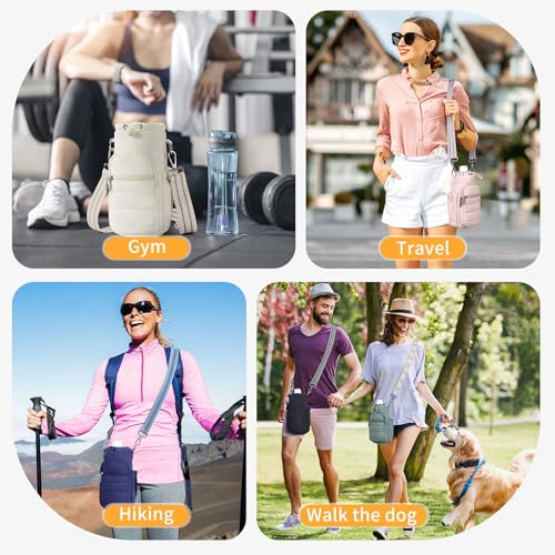 Water Bottle Bag 40 oz Crossbody Holder for Walking Hiking Insulated Carrier Purse with Adjustable Strap - color: Green