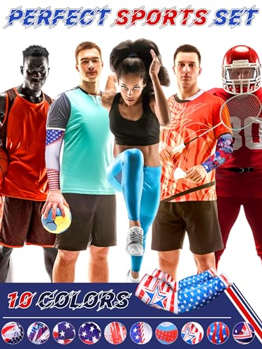 Tisancy 10 Pairs Sun Protection UV Arm Sleeves Cooling Anti Slip Compression Sleeves Sports Polyester Cycling Covers - size: Large, style: American Flag