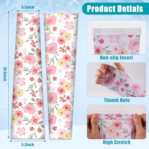 Bebila Gardening Sleeves for Women Farm UV Sun Protection Anti-Scratch Cooling Sleeves with Thumb Hole Arms Cover Outdoors - color: Pink Flowers
