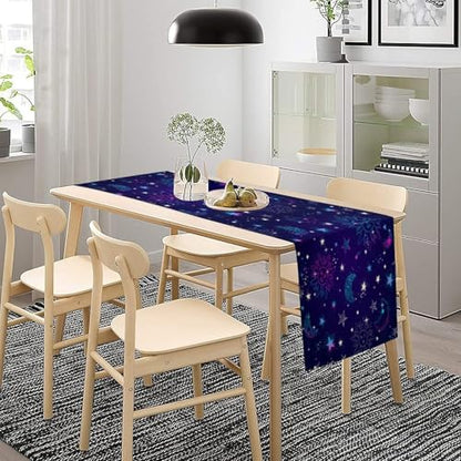 Sun Moon Table Runner,Fantasy Cartoon Colorful Bohemian Starry Sky Celestial Tarot Card Tabletop Restaurant Dining Kitchen Wedding Party 13x36 Inch - color: Moon Style-12, size: W13X L36