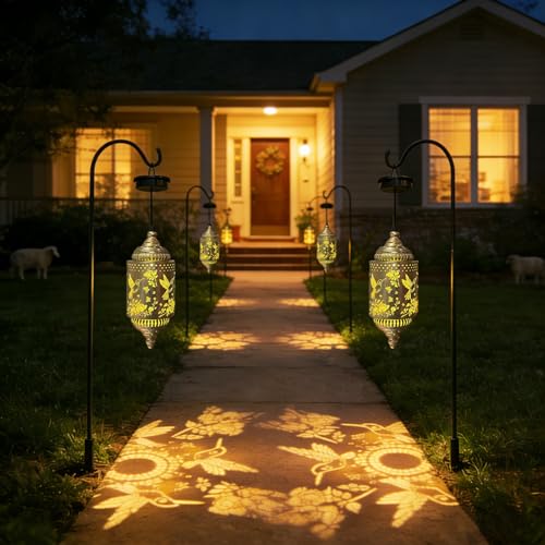 2 Pack Solar Hummingbird Hanging Lantern for Patio, Porch & Garden Decor | Casts beautiful hummingbird patterns, waterproof outdoor lanterns and thoughtful gardening gifts for women. - style: Hummingbird
