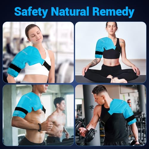Comfytemp 숄더 아이스 팩, 로테이터 커프 콜드 테라피 랩 (라지/XL) | FSA 적격 HSA, 부상을 위한 아이스 팩 재사용 가능, 통증 완화를 위한 핫 콜드 압박 어깨 브레이스, 수술 회복 용품 - color: 블루., size: 대형