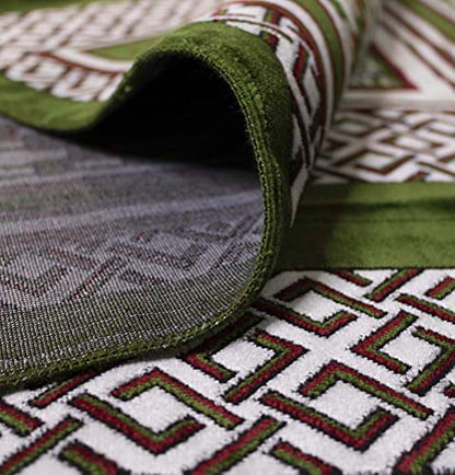 Modefa Turkish Islamic Prayer Rug - Multi Person Janamaz Sajada for Family - Large Gathering & Group Praying Carpet - Wide Plush Velvet Praying Mat (Geometric Green - 4 Person) - color: Geometric Green - 4 Person