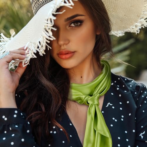 Syhood 4 Pcs 35 Inch Head Satin Large Bandana Satin Scarves Head Scarf for Women's Hair Square Scarf - color: Fluorescent Green, Red, Black, Royal Blue