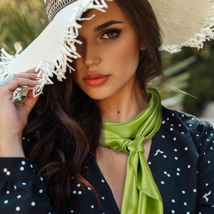 Syhood 4 Pcs 35 Inch Head Satin Large Bandana Satin Scarves Head Scarf for Women's Hair Square Scarf - color: Fluorescent Green, Red, Black, Royal Blue