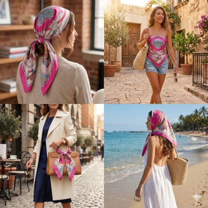 YOUR SMILE Silk Like Scarf Women's Fashion Pattern Large Square Satin Headscarf Headdress - color: 103