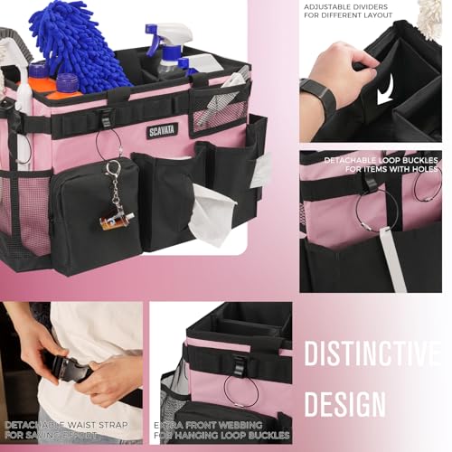 SCAVATA Wearable Cleaning Caddy Bag, Cleaning Caddy Supplies Organizer with Handle & Shoulder Straps for Housekeepers, Under Sink & Car Cleaning Tool Organizers with 4 Foldable Divider (SweetPink) - color: SweetPink