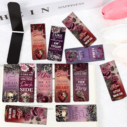 Dark Romance Magnetic Bookmarks Gifts - Wxiben 30 Pcs Romance Merch Magnet Book Page Markers Skull Roses Bookmark Clips Gift for Home Book Lovers Students Teacher School Reading Office Supplies - style: Dark Romance