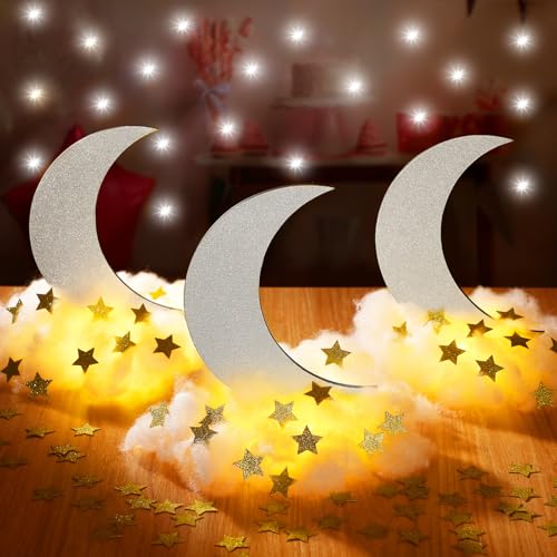 Wonderjune 9 Sets Twinkle Twinkle Little Star Table Centerpieces DIY Moon Stars Baby Shower Decorations Light Star Cloud Decor for Baby Shower Birthday Party DIY Crafts (Glitter Silver) - color: Glitter Silver