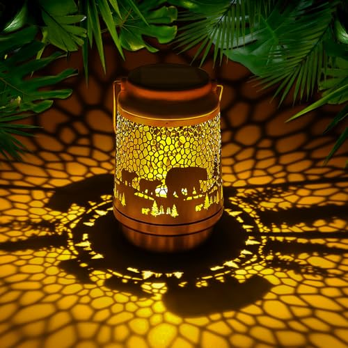Bear Birthday Gifts for Women Mom Grandma, Solar Lanterns Outdoor Waterproof Garden Decor Hanging Lantern Lights, Metal LED Decorative Gardening Light for Patio Yard Lawn Porch - color: Bear