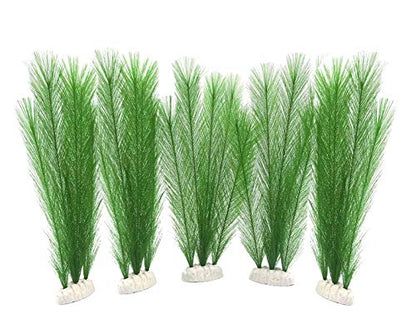 Aquarium Decorations 5Pcs Fish Tank Artificial Green Water Plants Made of Silk Fabrics Plastic - color: 11" * 5 Pcs, Green