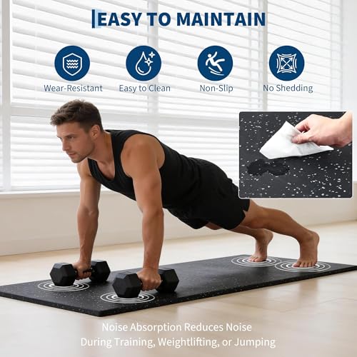 Garvee Exercise Equipment Mats 0.56" Thick 48 Sq ft Gym Flooring – 12 Tiles (24" x 24") Rubber Top with High Density EVA Foam, Interlocking Puzzle Workout Mats for Home Gym Exercise– Black/Grey