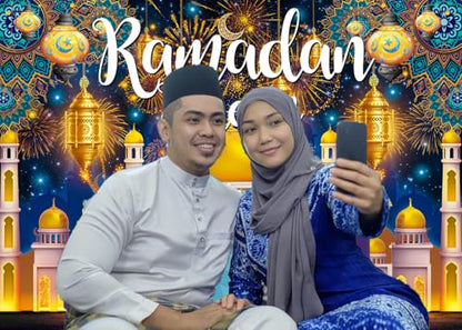 Ramadan Kareem Backdrop Banner Ramadan Mubarak Decorations Backdrop Eid Mubarak Photography Background for Muslim Al Fitr Party Decor Supplies (7x5FT（210x150cm）)