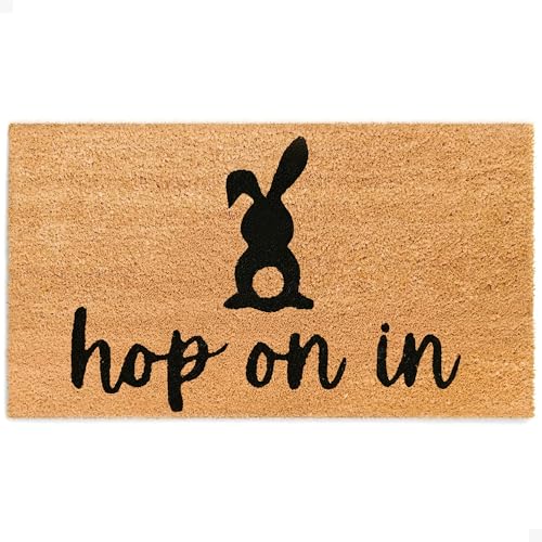 THEODORE MAGNUS Easter Door Mat - Welcome Mat for Front Door with Non-Slip Backing - Durable Doormat - Perfect for Outside Entrance and Entryway Matt - Outdoor/Indoor - hop on in - 17" x 30" - color: Hop on in