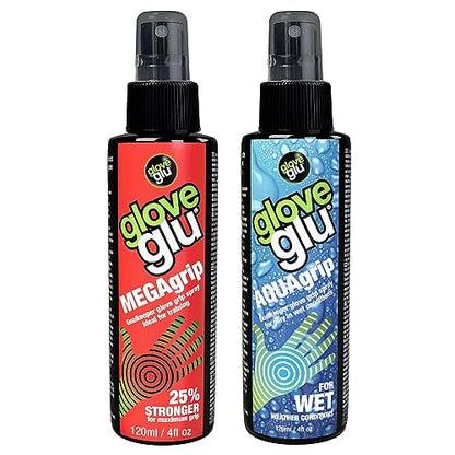 gloveglu Goalkeeper Glove Spray Bundle | 120ml Goalkeeper Glove MEGAgrip Spray + 50ml Goalkeeper Glove Wash & Prepare Spray | Ideal for Goalies, Soccer Training & Match Day Performance - style: MegaGrip + AquaGrip