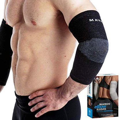 Mava Sports Elbow Sleeve Weightlifting Bamboo Charcoal Fiber Compression Support Sleeve for Tendonitis, Tennis, and Golf Elbow Relief – Reduces Elbow Joint Pain - size: Medium