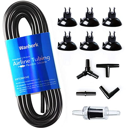 3/16" Professional Flexible Airline Tubing Standard Aquarium Air Pump Accessories, 20 Feet(Clear-Black)