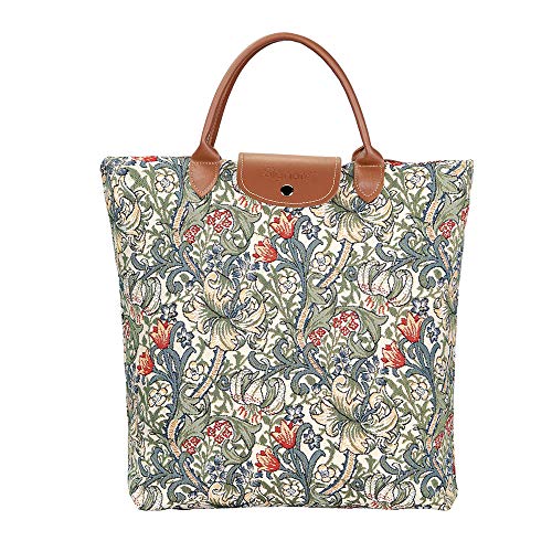 Signare Tapestry Foldable Tote Bag Reusable Shopping Bag Grocery Bag - color: Golden Lily