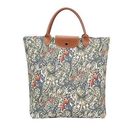 Signare Tapestry Foldable Tote Bag Reusable Shopping Bag Grocery Bag - color: Golden Lily