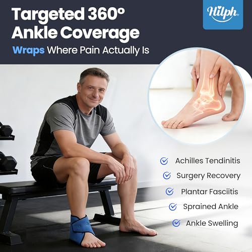Hilph Ankle Ice Pack Wrap for Swelling, Reusable Gel Cold Pack for Ankle Sprained, Hot Cold Compress for Surgery Recovery, Plantar Fasciitis, Foot Pain Relief, Swelling, Achilles Tendonitis, Blue