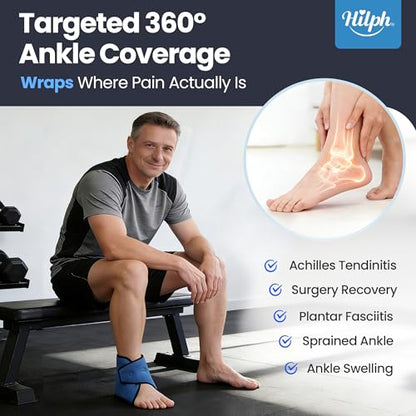 Hilph Ankle Ice Pack Wrap for Swelling, Reusable Gel Cold Pack for Ankle Sprained, Hot Cold Compress for Surgery Recovery, Plantar Fasciitis, Foot Pain Relief, Swelling, Achilles Tendonitis, Blue