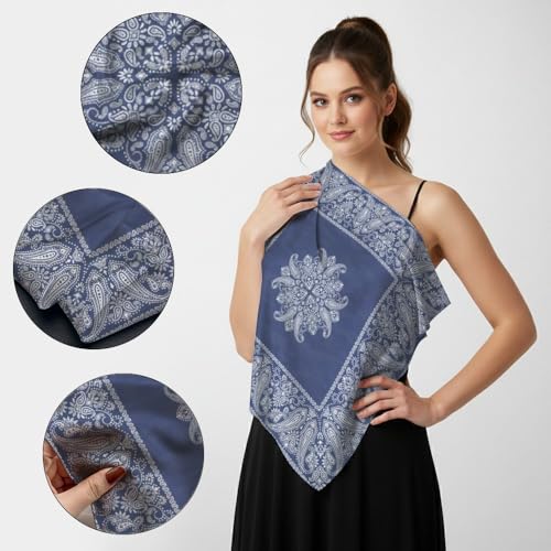 Silk Like Head Scarf for Women Satin Bandana for Hair Wrapping Handbags Fashion Accessory Square Hair Scarf 27.5" - color: 04#western Paisley