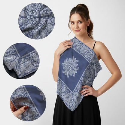 Silk Like Head Scarf for Women Satin Bandana for Hair Wrapping Handbags Fashion Accessory Square Hair Scarf 27.5" - color: 04#western Paisley