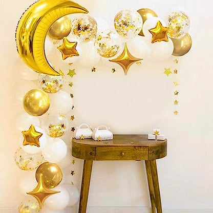 50Pcs 10 Inch Gold Star Foil Balloons Gold Star Shape Mylar Balloon Kit with 60Pcs Balloon Glue Point and 5Pcs Straws for Birthday Baby Shower Engagement Anniversary Wedding Party Decoration - style: Golden Four Point Star Balloons