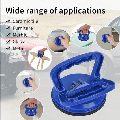FCHO Glass Suction Cup Heavy Duty Aluminum Vacuum Plate Puller Handle Holder Hooks Duty Galss Lifting/Tile Suction Cup Lifter/Moving Glass/Pad for Lifting (Blue, 2Pack) | Aluminum Single Glass Vacuum Suction Cup With Hooks For Tile Glass Moving Lifting De
