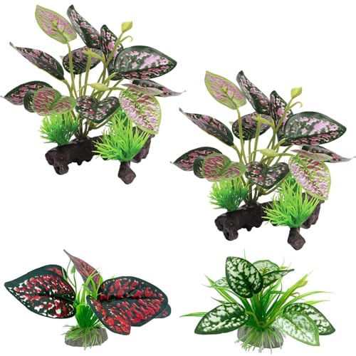 Moonorange Reptile Artificial Plants, Terrarium Plants Decorations Supplies, Aquarium Fish Tank Plant, Amphibian Habitat Hideout Tank Accessories(M Set-4pcs/A) - color: M Set-a