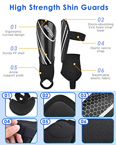 BROTOU Shin Guards Soccer Youth, Soccer Shin Guards for Kids 3-15, Light Weight Adjustable Straps Shin Pads Protection Equipment with Ankle and Leg Calf Protection - color: BLACK, size: Medium