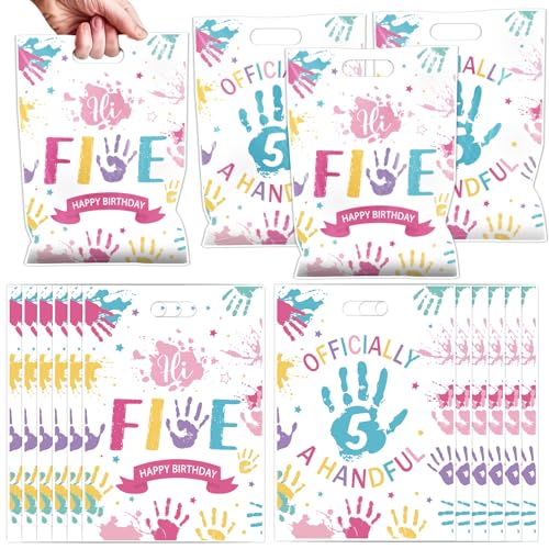 Hi Five Party Favor Bags - 50 Pcs Officially a Handful 5th Birthday Goodie Candy Gift Bags Cheers to 5 Years Old Colorful Art Paint Party Favors for 5th Birthday Artist Drawing Themed Decorations - color: Hi Five