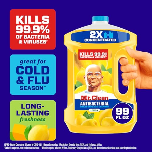 Mr. Clean Antibacterial All Purpose Cleaner, Floor Cleaner for Mopping Home, Bathroom, & Kitchen, Cleaning Liquid for Mop & Bucket, Cleaning Supplies, Multi-Surface Dilutable, Lemon, 99oz - size: 99 Fl Oz (Pack of 1)