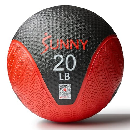 Sunny Health & Fitness 10 LB Medicine Ball with Premium Dual Textured Grip | 4-30LB Weighted Rubber Medicine Ball, Bouncing Wall Ball, Slam Ball Workouts, Throws Squats Core Strength Training - size: 20 LB