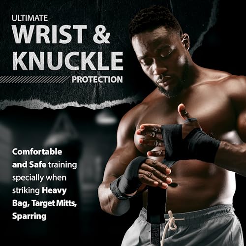 DXM SPORTS Boxing Hand Wraps Inner Gloves - 180 Inch Elasticated Thumb Loop Bandages - Kickboxing MMA Muay Thai Kickboxing Martial Arts Punching Training for Men Women - color: Black
