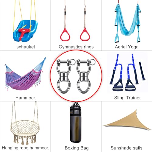 SELEWARE Heavy Duty Bearing Swing Swivel, 360° Rotation Hanging Accessory | Quiet Smooth Rotation, Supports Up to 1200LB, 2 Pack, Removable Buckle for Swings, Hammocks, Tire Swings and Heavy Bags - color: Swivel - Style D Only, 2 Pack