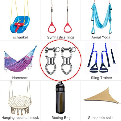 SELEWARE Heavy Duty Bearing Swing Swivel, 360° Rotation Hanging Accessory | Quiet Smooth Rotation, Supports Up to 1200LB, 2 Pack, Removable Buckle for Swings, Hammocks, Tire Swings and Heavy Bags - color: Swivel - Style D Only, 2 Pack