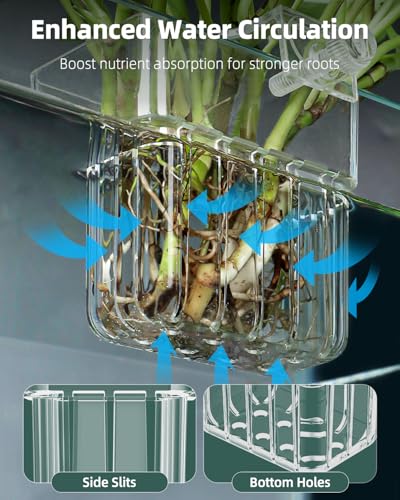 Pawfly 2 Pcs Clear Acrylic Aquarium Plant Holder for Fish Tanks, Top Hanging Fish Tank Planting Holder with Hook, Adjustable Aquarium Planter Cup - size: 2 Pcs
