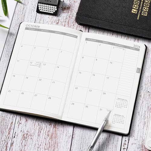 Planner 2026-2027 - Jul. 2026 - June. 2027, 2026-2027 Planner, 12-Months 26-27 Planners Weekly and Monthly, 5.75" x 8.25", Saffiano Leather with Thick Paper, Back Pocket with Notes Pages - color: Dark Black C