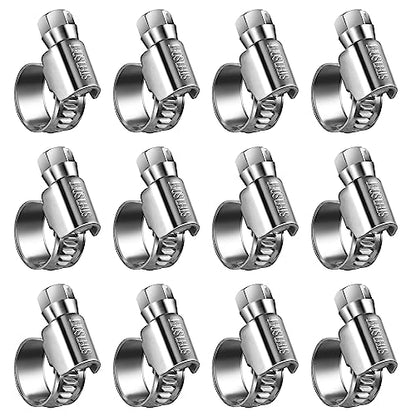 Non-Slip Stainless Steel Worm Gear Hose Clamps 5/16 to 1/2"(8-13mm) | SAE Size 4, 5/16"Hex Head, Soft Hose Protection, Adjustable for Automotive, Fuel Line, Garden, Heater, Radiator, 12Pack - size: SAE#4(5/16 To 1/2)Mini