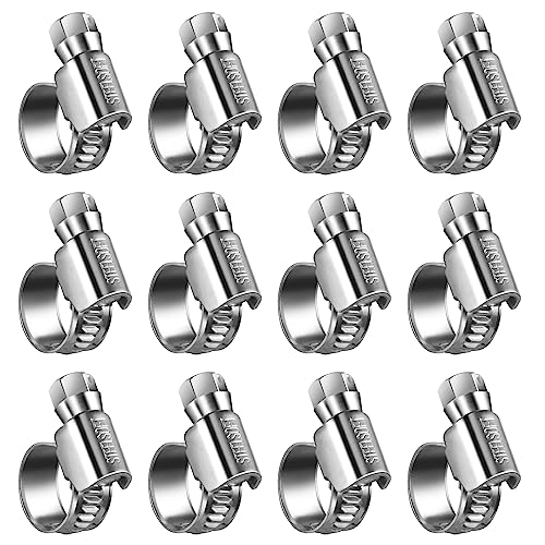 Non-Slip Stainless Steel Worm Gear Hose Clamps 5/16 to 1/2"(8-13mm) | SAE Size 4, 5/16"Hex Head, Soft Hose Protection, Adjustable for Automotive, Fuel Line, Garden, Heater, Radiator, 12Pack - size: SAE#4(5/16 To 1/2)Mini