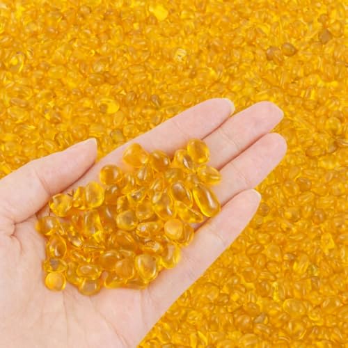 KIJOU Sea Glass Stones Yellow 14oz – Premium Polished Glass Pebbles for Vase Fillers, Crafts & Aquarium Decor - color: Yellow, size: 14oz