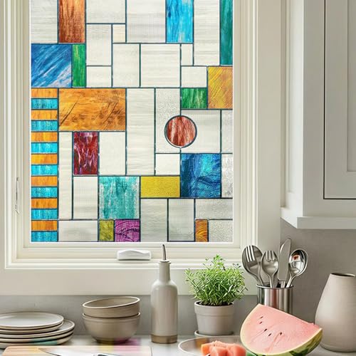 Window Privacy Film, 3D Stained Glass Window Film, 23.6x35.4in | Decorative Window Privacy Film for Bathroom, Front Door, Home, Sun Blocking Heat Control, Static Cling, Ores - color: Ores, size: 23.6inch x 35.4inch