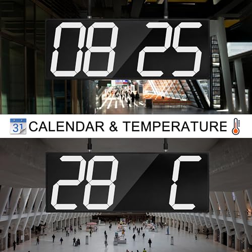 CHKOSDA Digital Wall Clock with Double Sided Display, Large Digital Clock with Timer,Alarm,Temperature and Date,Two Faced Hanging Digital Clock Large Display for Multiple Public Places(White) - color: White