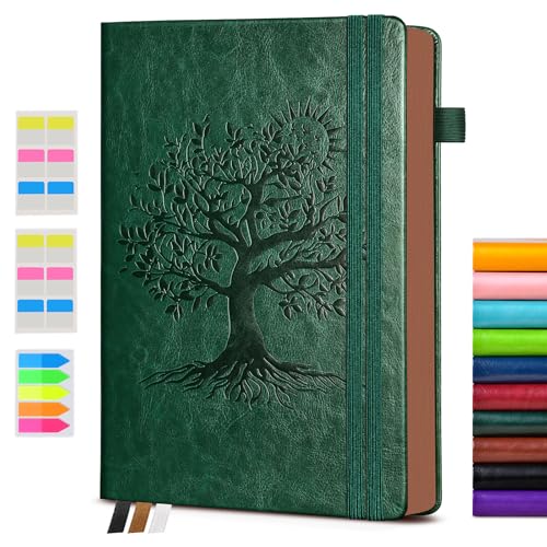 Vintage Leather Journal - 300 Page Lined Journal for Women Men, A6 Small Notebook with 2 Elastic Straps, 3 Ribbons, Pen Holder, Pocket Notebook for Work, Travel, Writing, Daily Diary (3.7" x 6.8") - color: Green, size: A6 (3.7in x 6.8in)