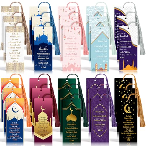 Resurhang 30 Pcs Eid Tassel Bookmarks Multicolor Islamic Quran Bookmarks, Ramadan Eid Gifts Bulk, Muslim Islamic Gift Party Favors for Quran, Books, and Planners