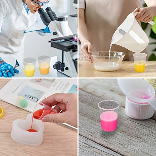 100pcs 50ML Plastic Graduated Measuring Beaker Set, Clear Liquid Measuring Mixing Cups for Epoxy Resin, Liquid Container Beakers for Resin Epoxy Paint Food, Lab Use, Raised Graduations, Tapered Spout - size: 50ML