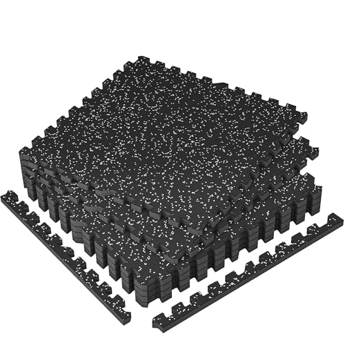 SUPERJARE 1" Extra-Thick Rubber Top Exercise Mat, Puzzle Gym Flooring for Home Gym, Gym Mat for Workout Equipment, Interlocking Floor Tiles with EVA Foam, 6 Pcs 24 Sq Ft, Black/Grey - size: 6 Tiles (24 Sq Ft)