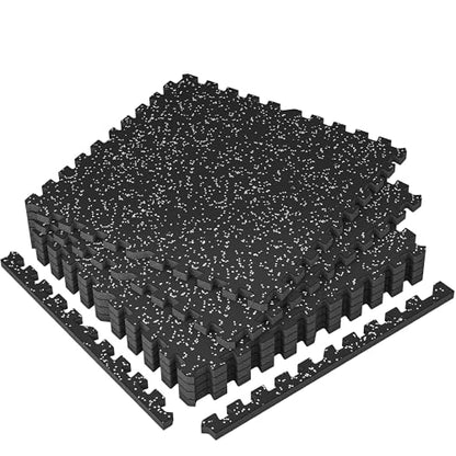 SUPERJARE 1" Extra-Thick Rubber Top Exercise Mat, Puzzle Gym Flooring for Home Gym, Gym Mat for Workout Equipment, Interlocking Floor Tiles with EVA Foam, 6 Pcs 24 Sq Ft, Black/Grey - size: 6 Tiles (24 Sq Ft)